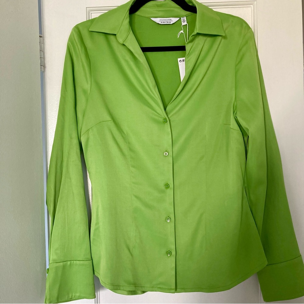 & Other Stories Classic Fitted Green Shirt Button Placket Size 10 NEW